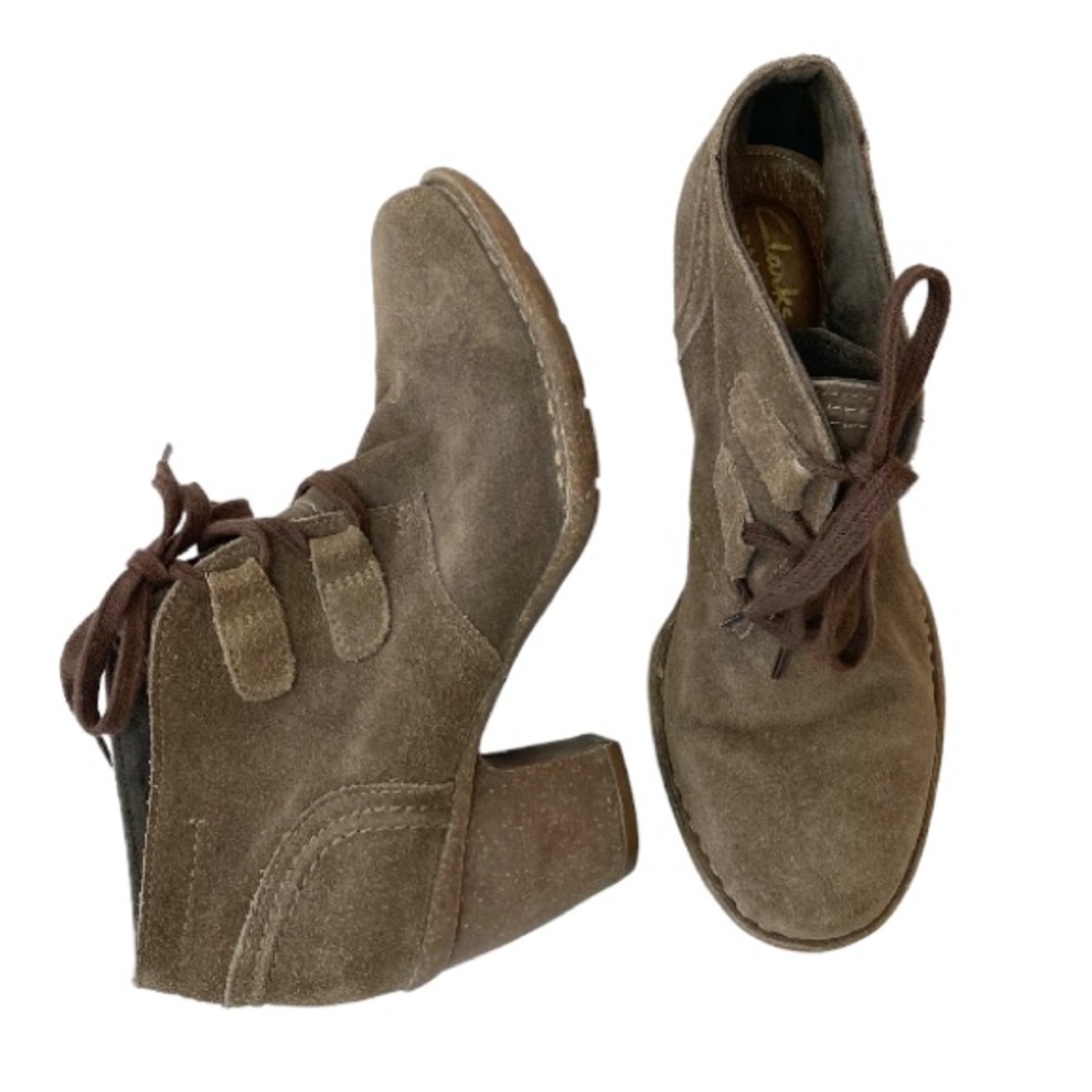 Clarks Artisan Brown Suede Leather Ankle Block Heel Comfort Booties - Picture 3 of 14